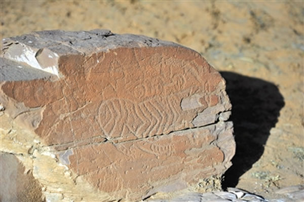 备受赞誉的“虎王”头部图案已因岩体脱落而残缺。