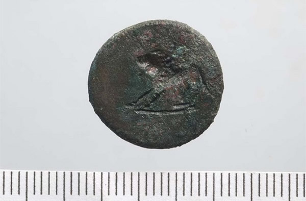 The graffiti lion incised on this coin is likely a symbol of the goddess Cybele,