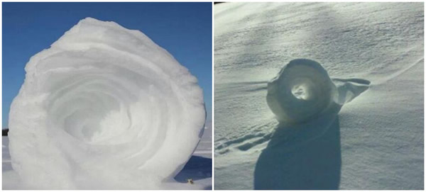 美国中西部惊现奇妙的自然景象——“雪卷”