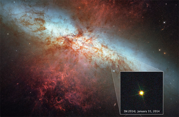 Supernova SN 2014J as observed by the Hubble Space Telescope on Jan. 31. Click i