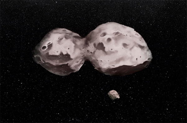 Artist impression of the Trojan system showing Hektor and its moon.
