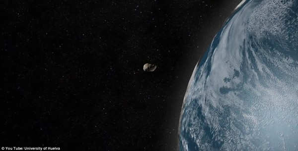 科学家绘制的图像,展示以每小时6.1万公里速度撞击月球的小行星。