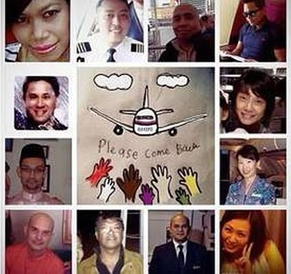 马航班机离奇失踪,家属网路声声呼唤,同仁制作机组人员合照祈福。