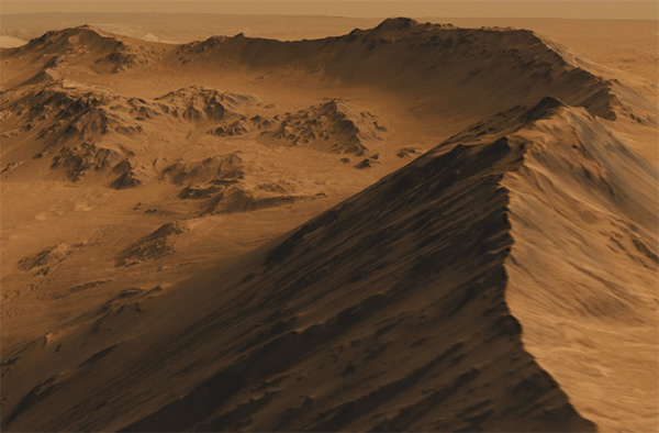Rendering of Mojave Crater on Mars, based on images taken by the High Resolution