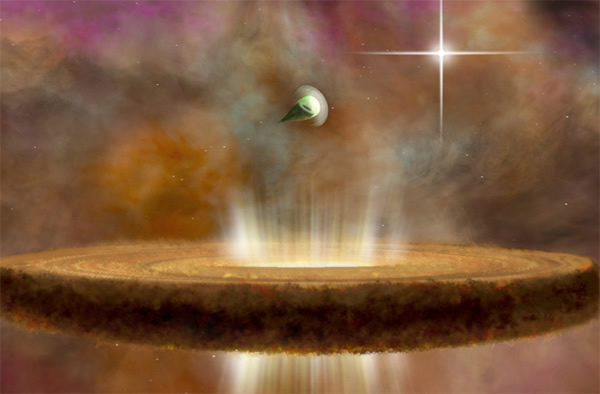 Image: Top: This artist��s concept shows two proplyds, or protostars, around a ma