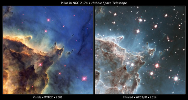 Visible-light and infrared images of NGC 2174