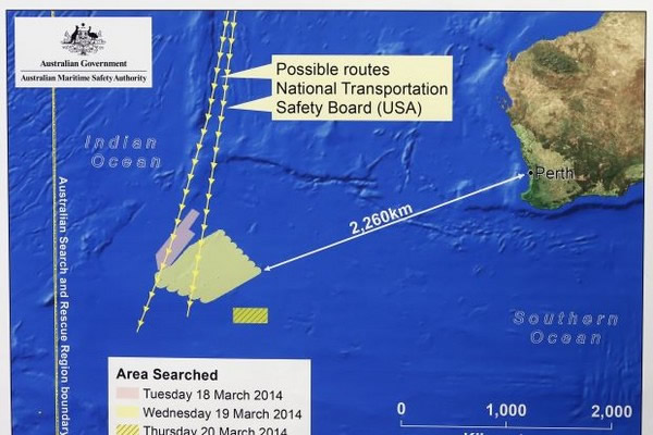 马航澳洲搜寻区域曝光 距离伯斯2500公里。