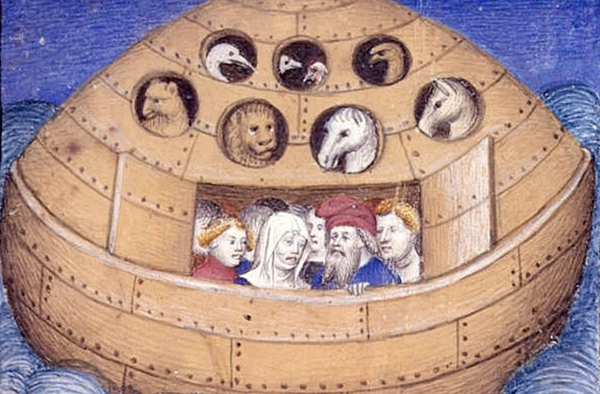 The concept of a round ark emerges from this late 14th century illustration. But
