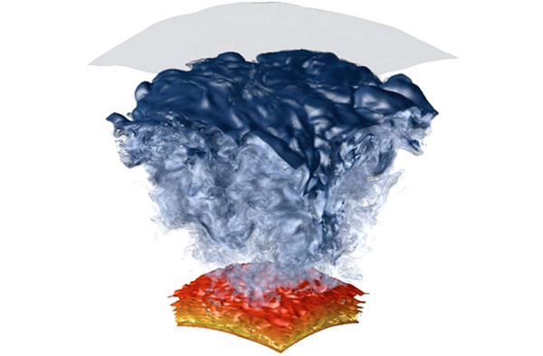 Snapshot of the simulation showing oxygen burning in a moderately stratified she