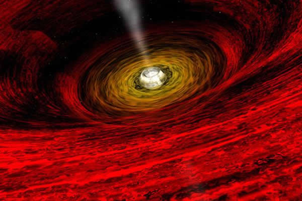 艺术家绘制的黑洞模型,最新的黑洞理论认为落入黑洞的人会被拉成意大利面条,或者可看到最后的美丽一瞬