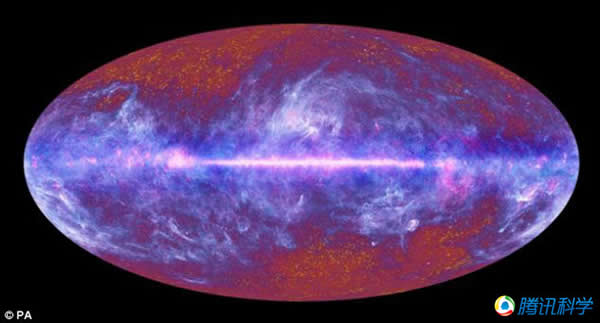 欧洲空间局普朗克探测器绘制的宇宙微波背景辐射分布图