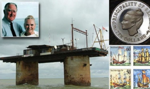 「西兰公国」虽然超迷你.却有自己的王室家族、货币、甚至邮票。左上为贝兹与妻子。