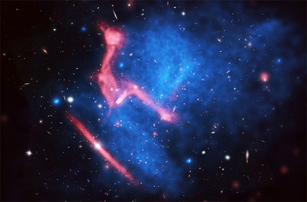 Colliding galaxy clusters MACS J0717+3745, more than 5 billion light-years from