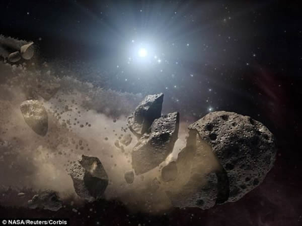 艺术示意图:早期太阳系的混乱状态。今天,大部分的小行星都运行于木星与火星轨道之间的小行星带。