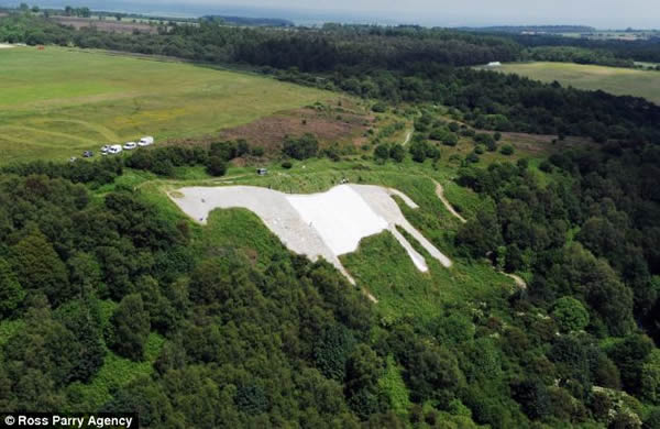 英国10名志愿者将约克郡的白马地标重新粉刷