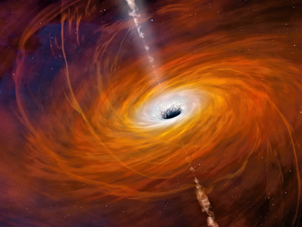 超高温气体在银河系中央的黑洞「人马座A*」周围绕行。 Art by Mark A. Garlick