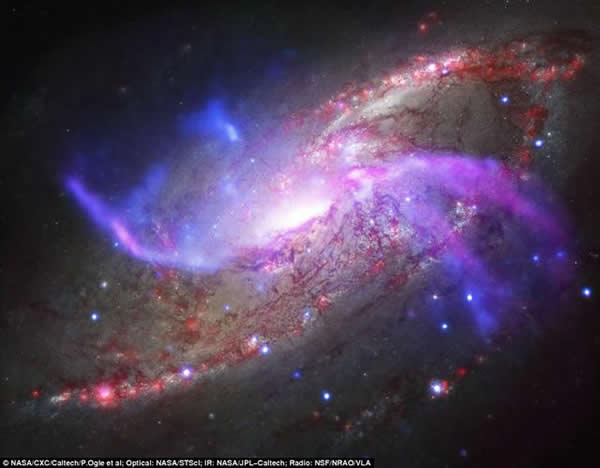 钱德拉空间望远镜、哈勃望远镜以及斯皮策空间望远镜等联合拍摄的NGC 4258星系