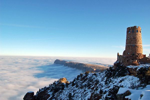 美国大峡谷国家公园难得一见的云雾