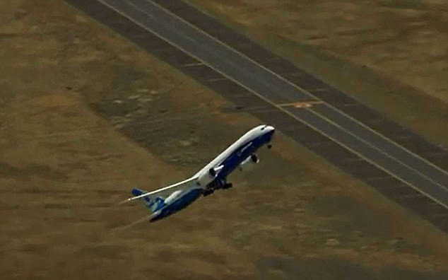 英国范保罗航展上美国波音787-9型客机模仿战斗机进行特技表演