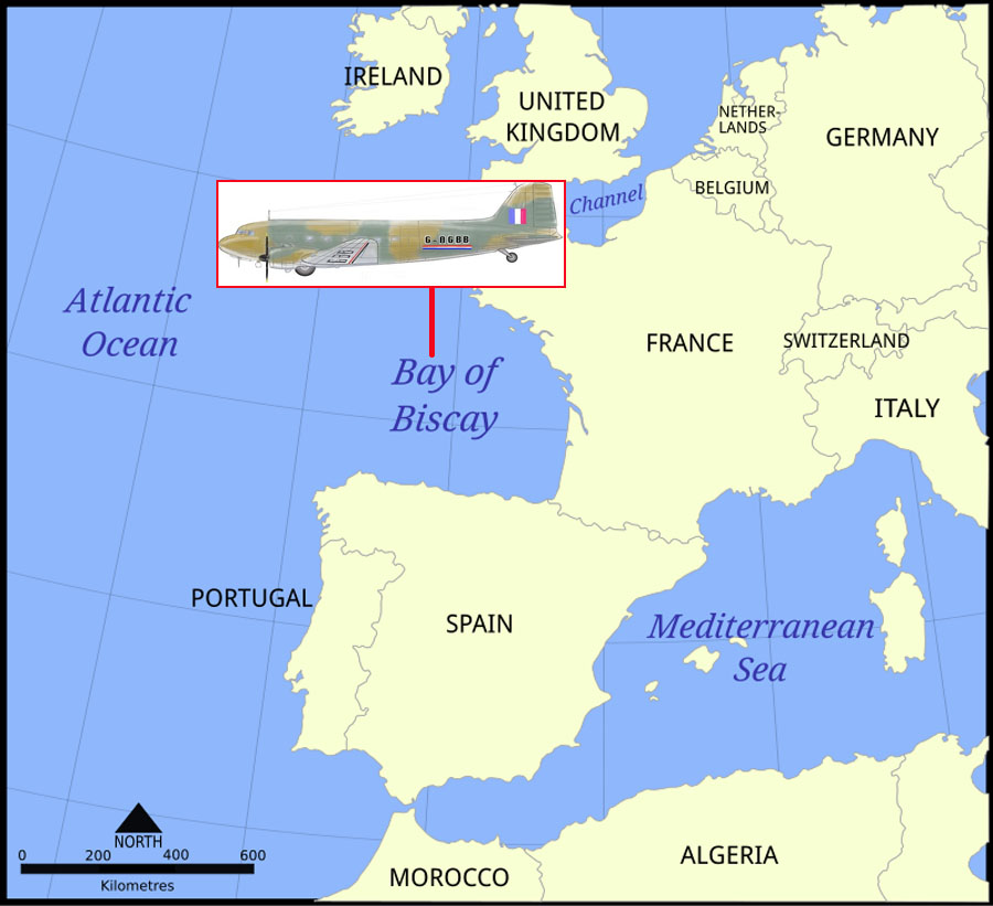 1943年6月1日,由里斯本飞往英国布里斯托的BOAC Flight 777被德国的容克Ju88s击中,坠落比斯开湾。机上人员17人无一生还,其中包括著名演员莱