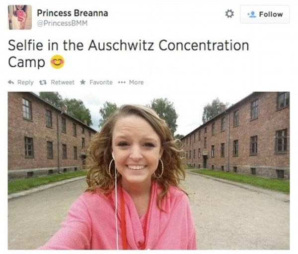美国少女在二战纳粹奥斯威辛集中营笑着自拍 拒道歉