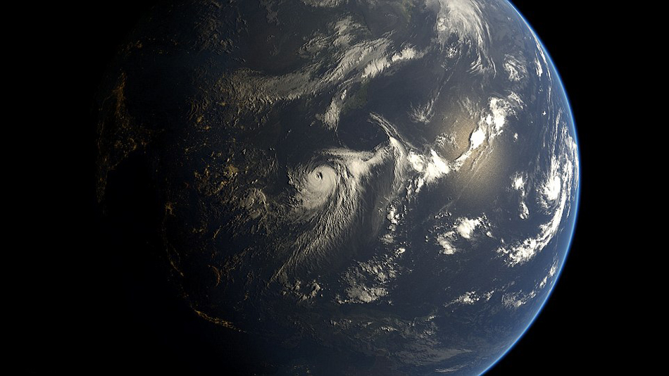 太平洋上空出现的四股风暴,台风“夏浪”、飓风“吉纳维芙”,飓风“伊塞莱” ,飓风“伊胡里奥”,昨日由NASA的Terra卫星拍摄。