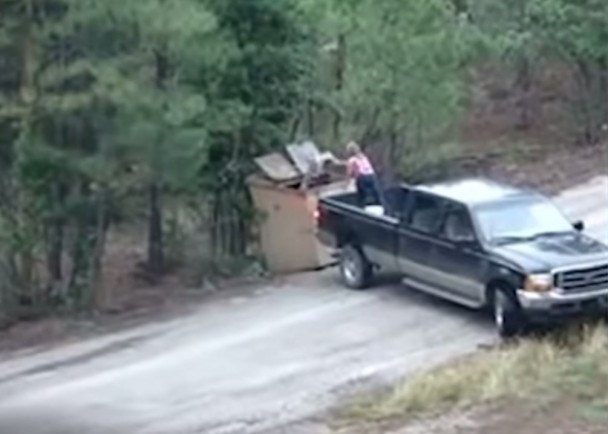 情侣放下梯子,让桶中的小熊能爬出来。