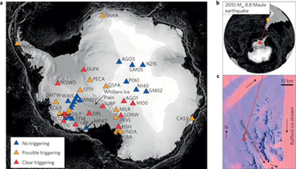 2010年智利地震产生的地震波引发了南极洲的冰原地震