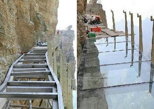 河北涞源白石山景区建目前国内最长最宽、海拔最高的悬空玻璃栈道