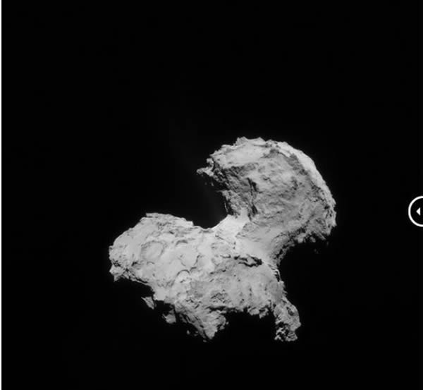 罗塞塔飞船拍摄的彗星原始图像,请注意在这张原始图像上并看不到喷流现象的存在。