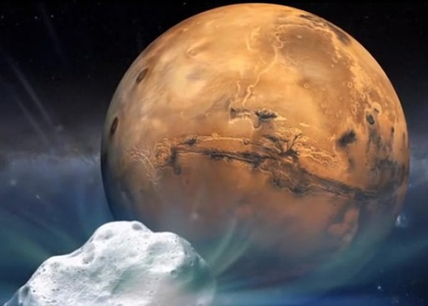 赛丁泉彗星与火星擦身而撩。图为构想图。