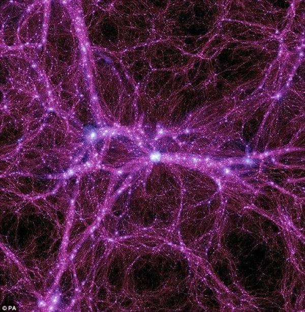 图为计算机模拟暗物质在宇宙中的分布情况。暗物质的发现将会告诉我们宇宙的过去、现在和未来。