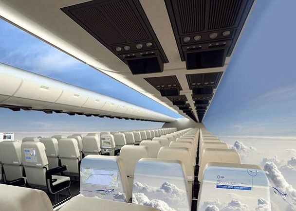 机舱的窗门由极薄、极清晰的显示屏代替。