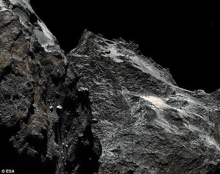 该图像真实呈现67P/丘留莫夫—格拉西缅科彗星的真实颜色,平均来讲,该彗星表面仅反射4%的碰撞可见光线,从而使这颗彗星看上去像煤炭一样黑。