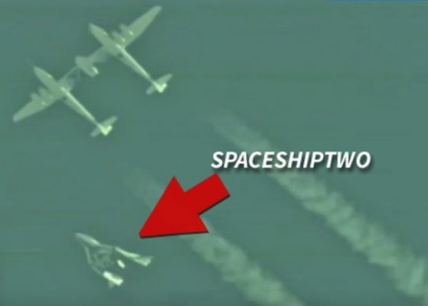 太空船二号(箭嘴)脱离母船“白骑士二号”的情况