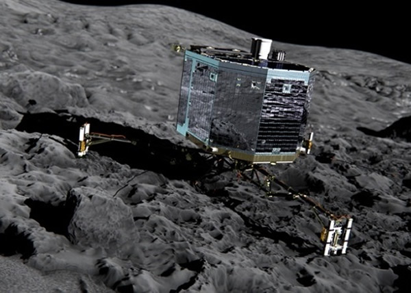 ESA发布模拟菲兰在67P彗星采集样本的图片。