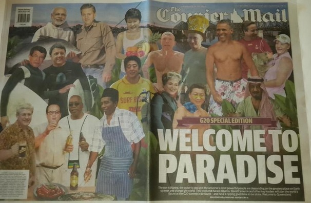 《信使邮报》以合成照片,欢迎20国集团领袖到访。