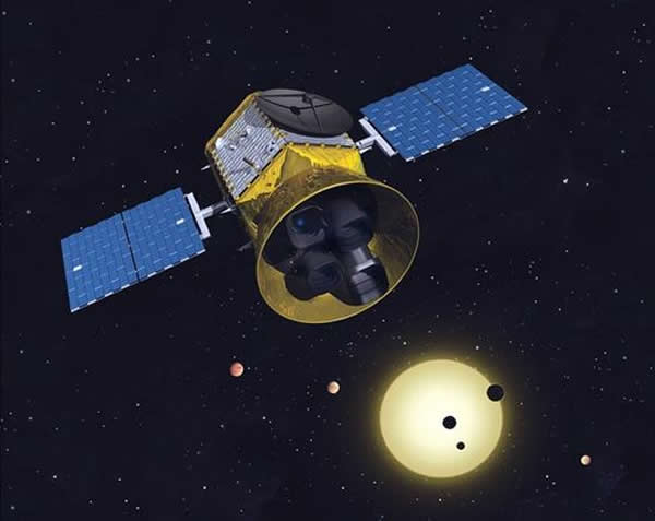 “TESS”(掩星系外行星探测卫星)在轨运行示意图。