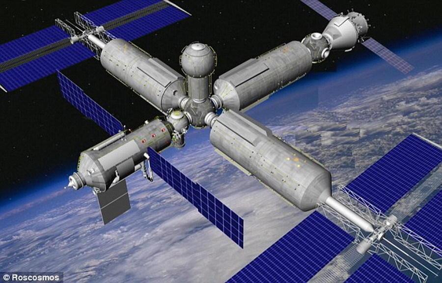 之前俄罗斯联邦航天局曾表示期望建造独立运营、能超越国际空间站的太空站,该太空站暂时命名为“Opsek”,意思是“轨道领航集合和实验综合站”,图中是Opsek太空