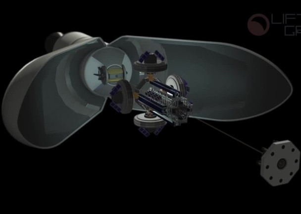 火箭配备月球升降机的太空站,送到不受引力影响的拉格朗日点后释出。太空站沿缆索发射固定钻头连接月球。太空实验室期间会展开,成为储存和运送资源的中转站。