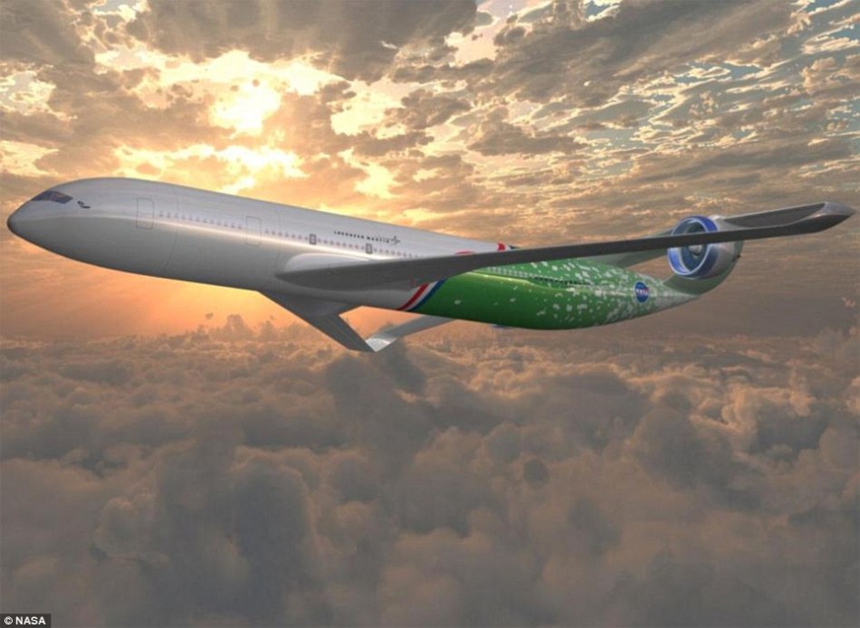 艺术概念图，展示了一款可能在未来出现的亚音速飞机，采用盒式或者联接翼设计以减少阻力和提高燃效。这款飞机有望在2020年服役