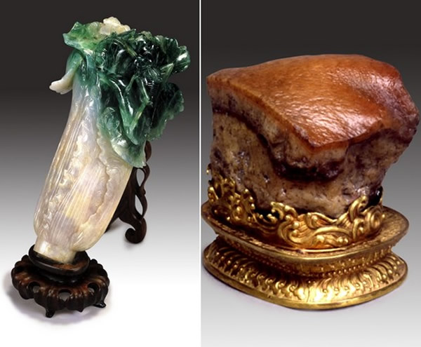 翠玉白菜(左)和肉形石