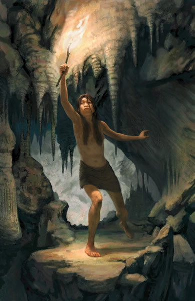 在奈亚短暂的生命中,这个洞穴大部分时候都是干燥的。她可能是在探索洞穴黑暗的通道时失足坠落身亡。 Art by Jon Foster