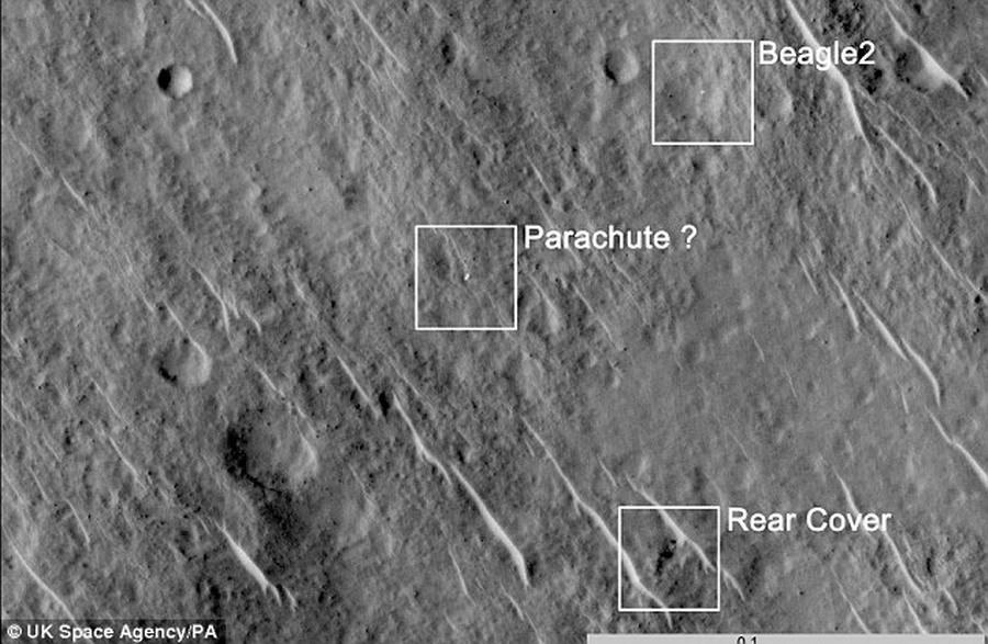 1月16日,欧洲航天局局长雅克-多尔丹宣称,12年前英国“猎犬兔2号”火星登陆器任务并未失败,最新观测发现这个登陆器安全着陆火星表面,只是与地面失去联系。如图所