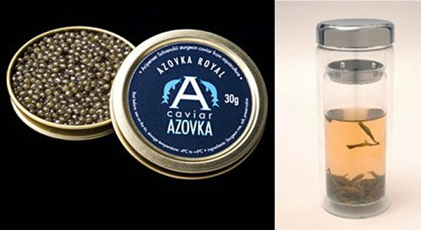 物资清单包括无糖茶(右图)及鱼子酱(左图)。