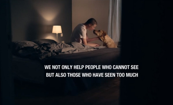 荷兰皇家导盲犬基金会广告讲述导盲犬如何帮患有创伤后压力症候群的退伍士兵缓和情绪