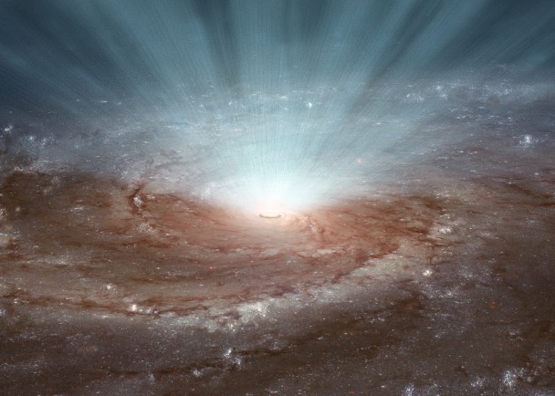 NASA和ESA发现超巨型黑洞喷出强风,图为模拟图。