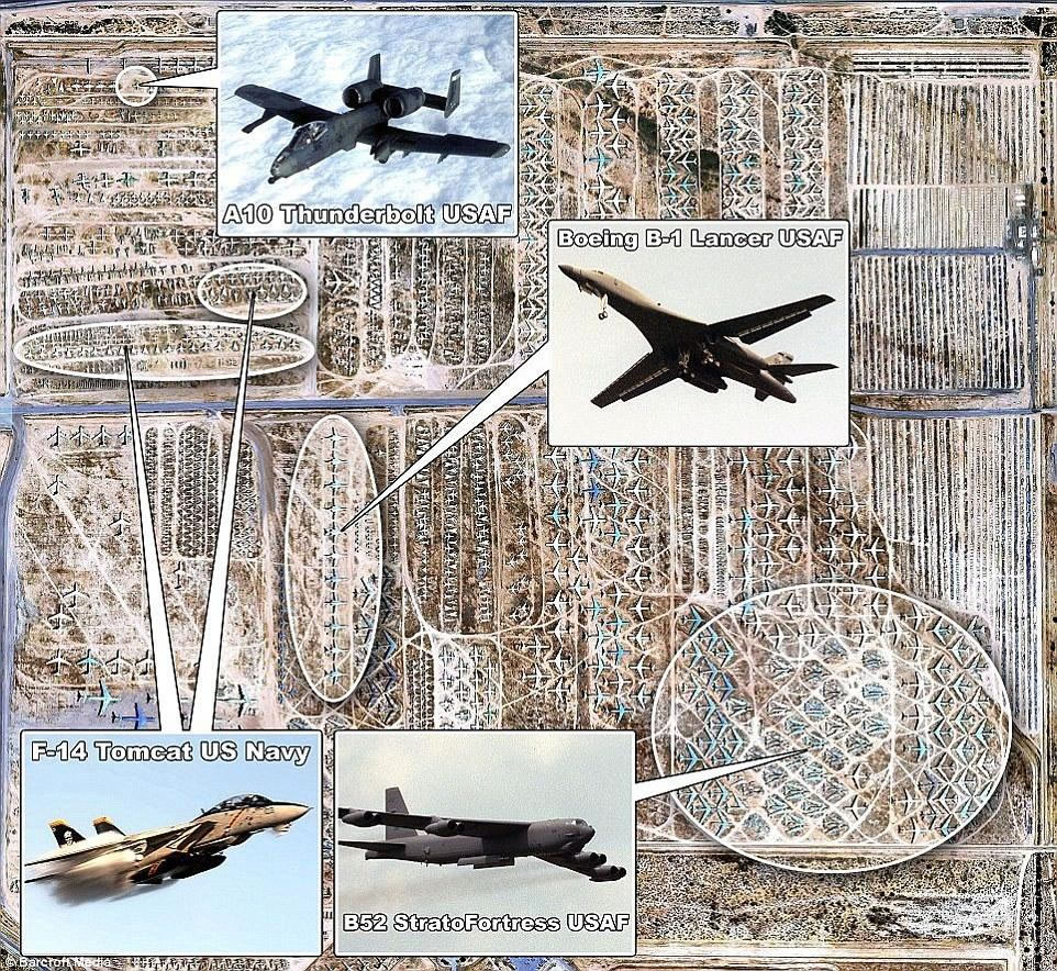 在亚利桑那州沙漠深处，拥有一片面积达到2600英亩的平整土地，这里是名副其实的飞行坟墓，我们几乎可以在这里找到美国空军使用过的各种现代化航空器。图中可以看出，飞