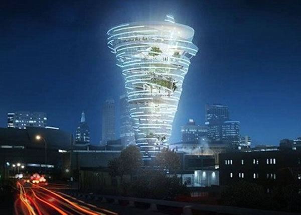 建筑公司拟在塔尔萨市兴建“龙卷风塔”。图为该塔的概念图。