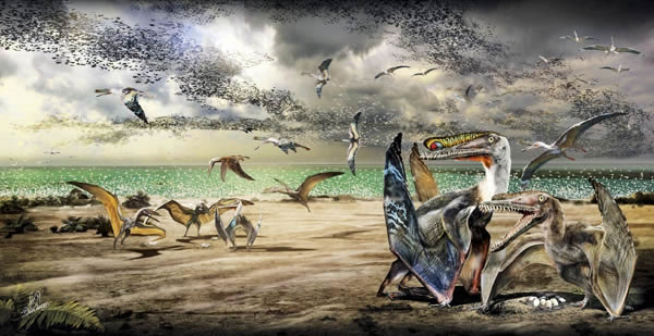 赵闯绘制的哈密翼龙生活场景